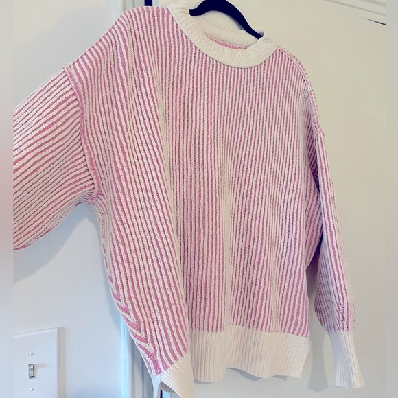 Aerie Pink and White Striped Chenille Sweater - Size Small - Picture 5 of 10